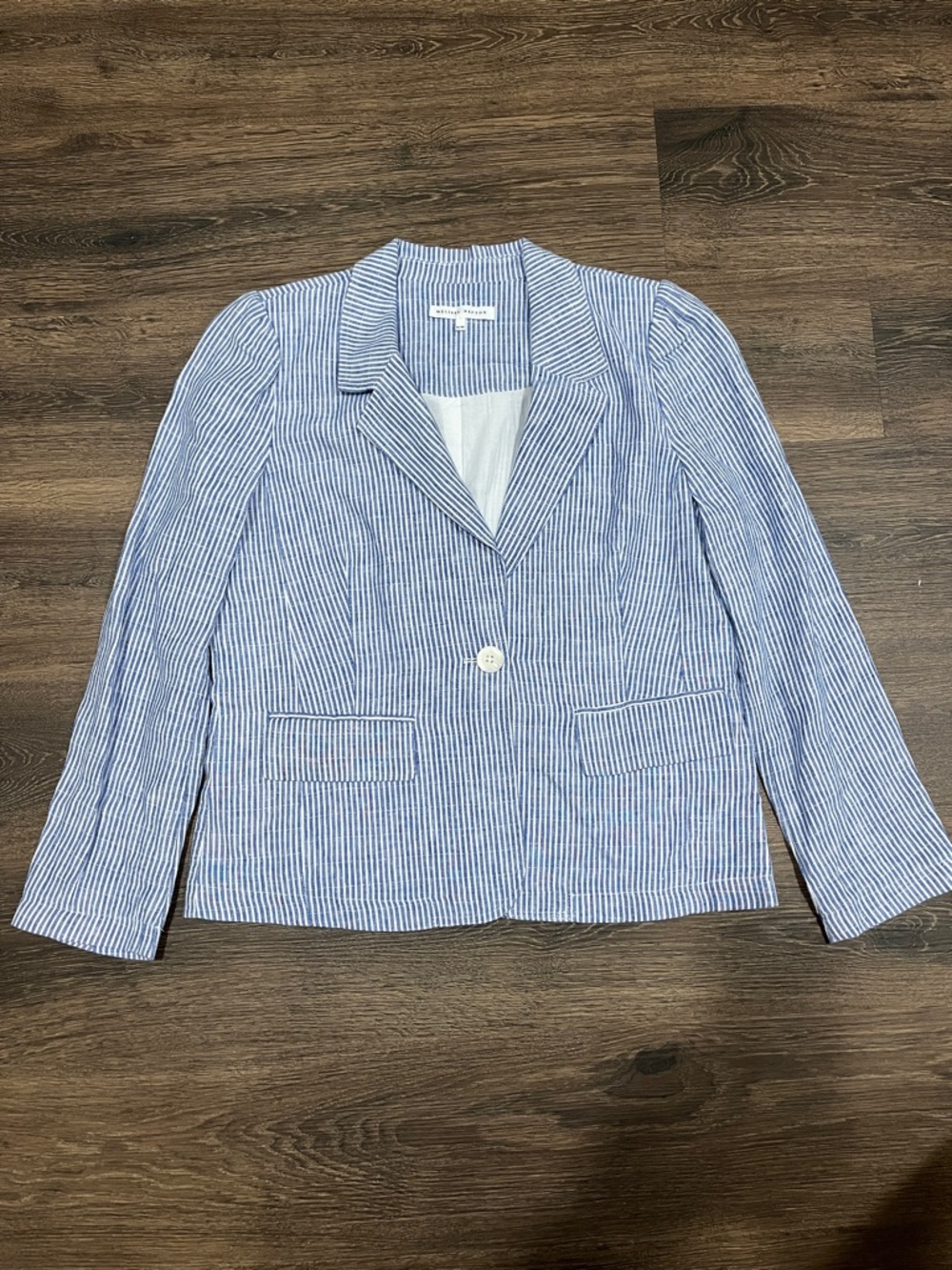MELISSA NEPTON Blue and White Striped Blazer